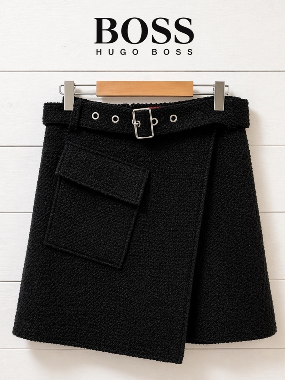 HUGO BOSS Black Wool-Blend Skirt – Size 8